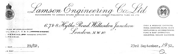Lamson Engineering Co Ltd letter-head